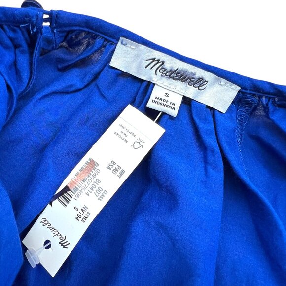Madewell Shirred Puff-Sleeve Top Blue Cotton Silk Size Small NWT - Picture 8 of 10